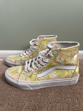 VANS High-Top Sneakers in Yellow & Green Swirl women’s 9 men’s 7.5 LIKE NEW